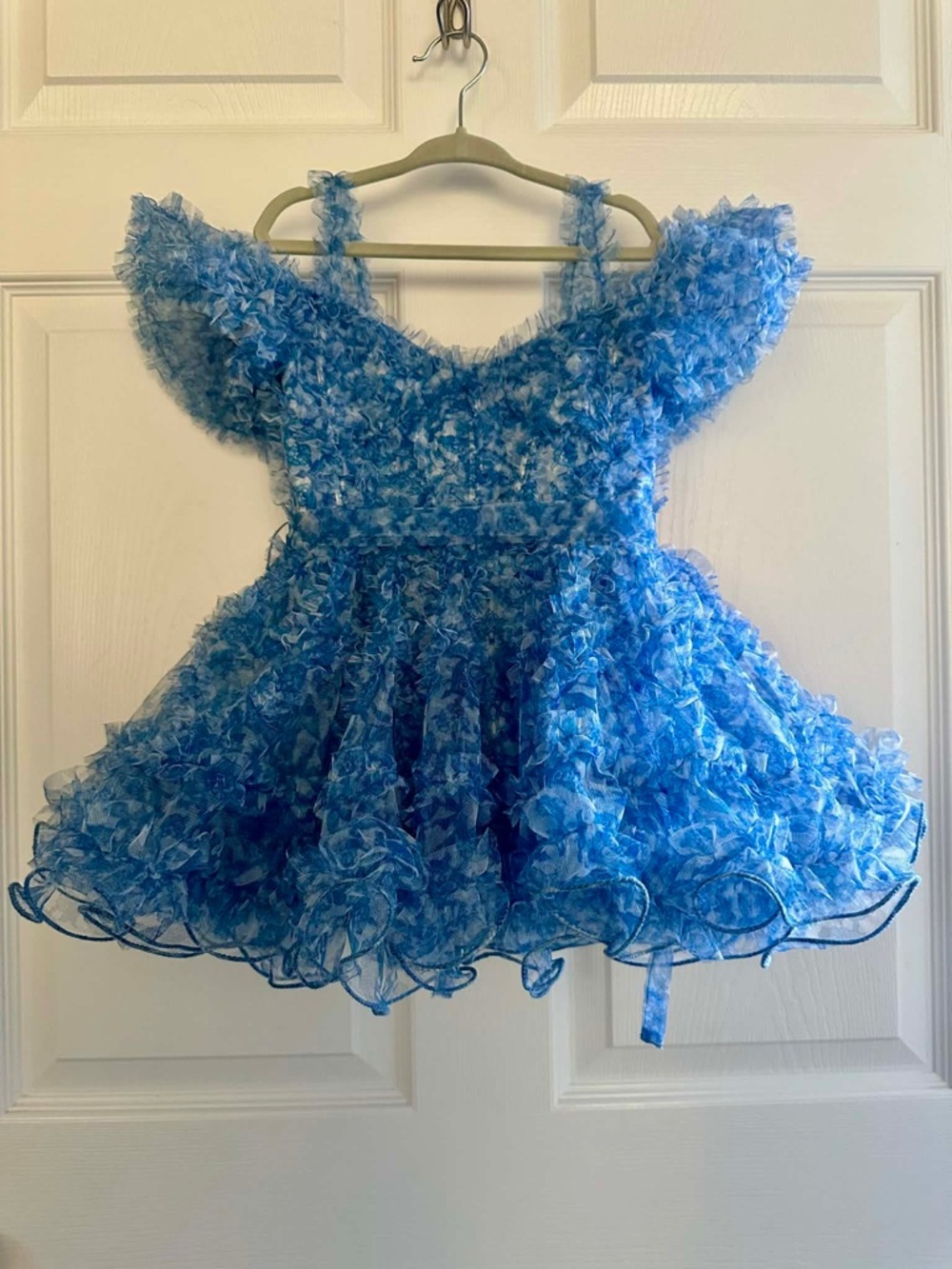 Sherri Hill Blue Ruffled Tulle Party Dress for Kids